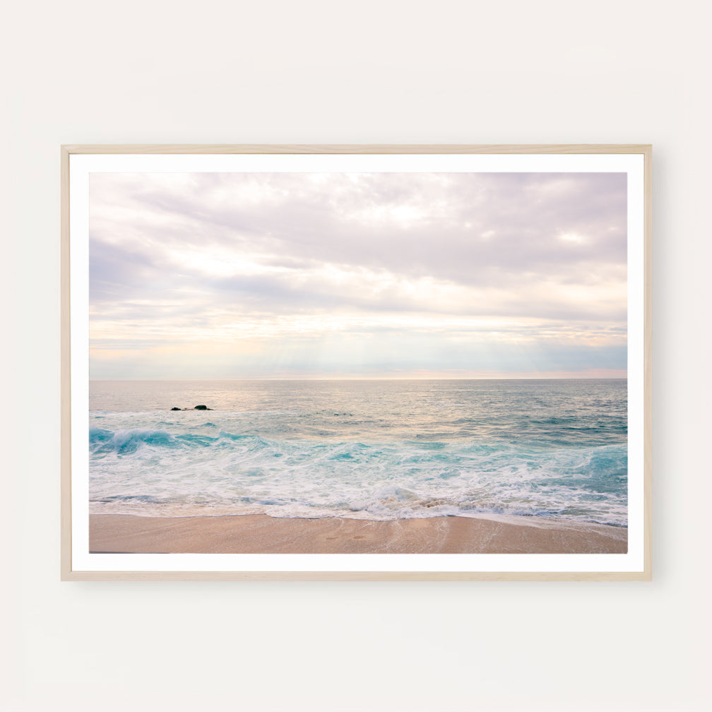 Poster Print: "Sun Rays and Beach Waves"